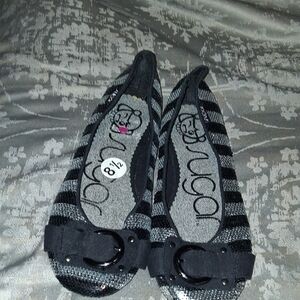 Sugar Black and Gray Striped Flats